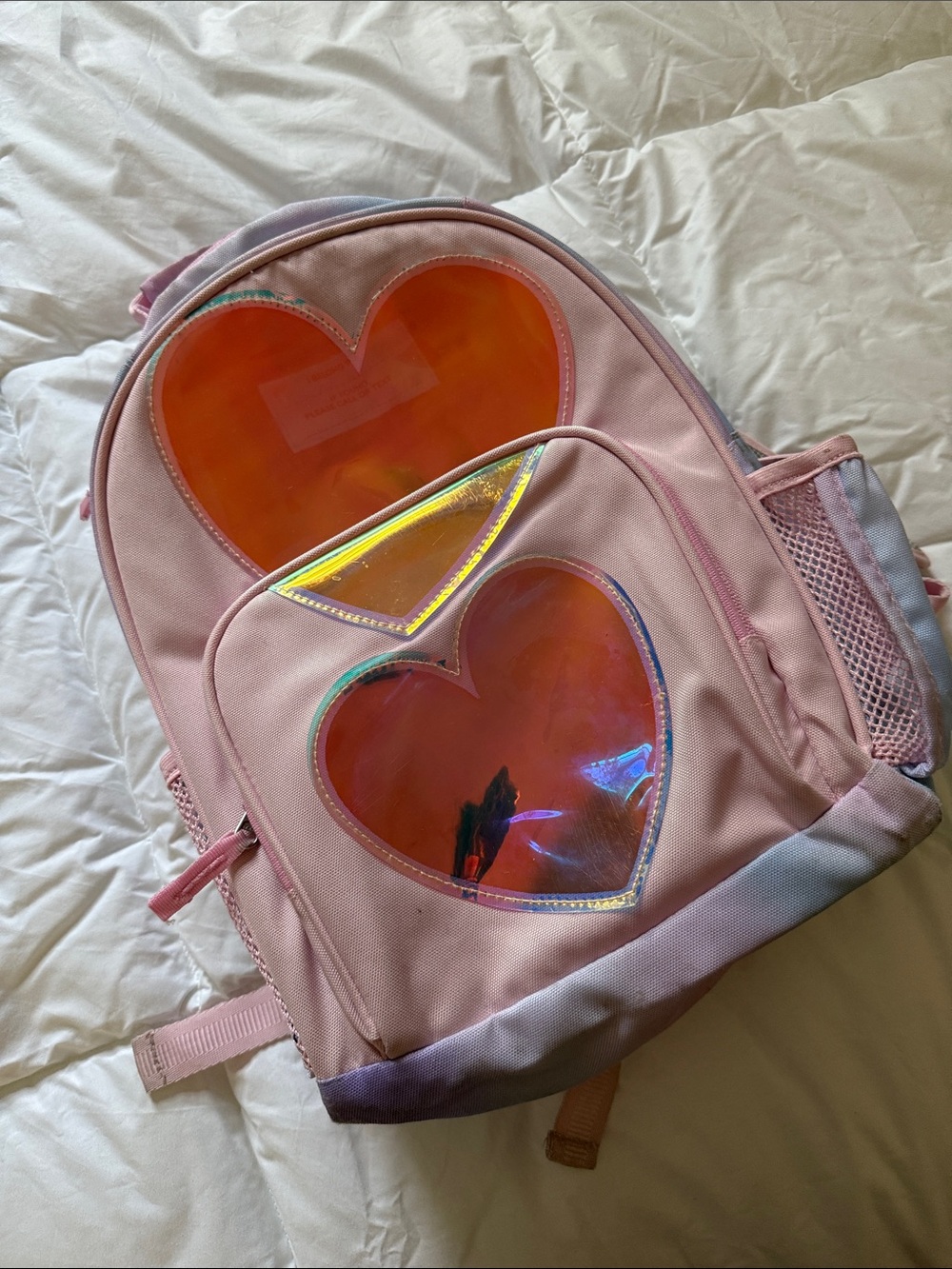 Pottery Barn Kids Pink Backpack with Iridescent Heart Windows